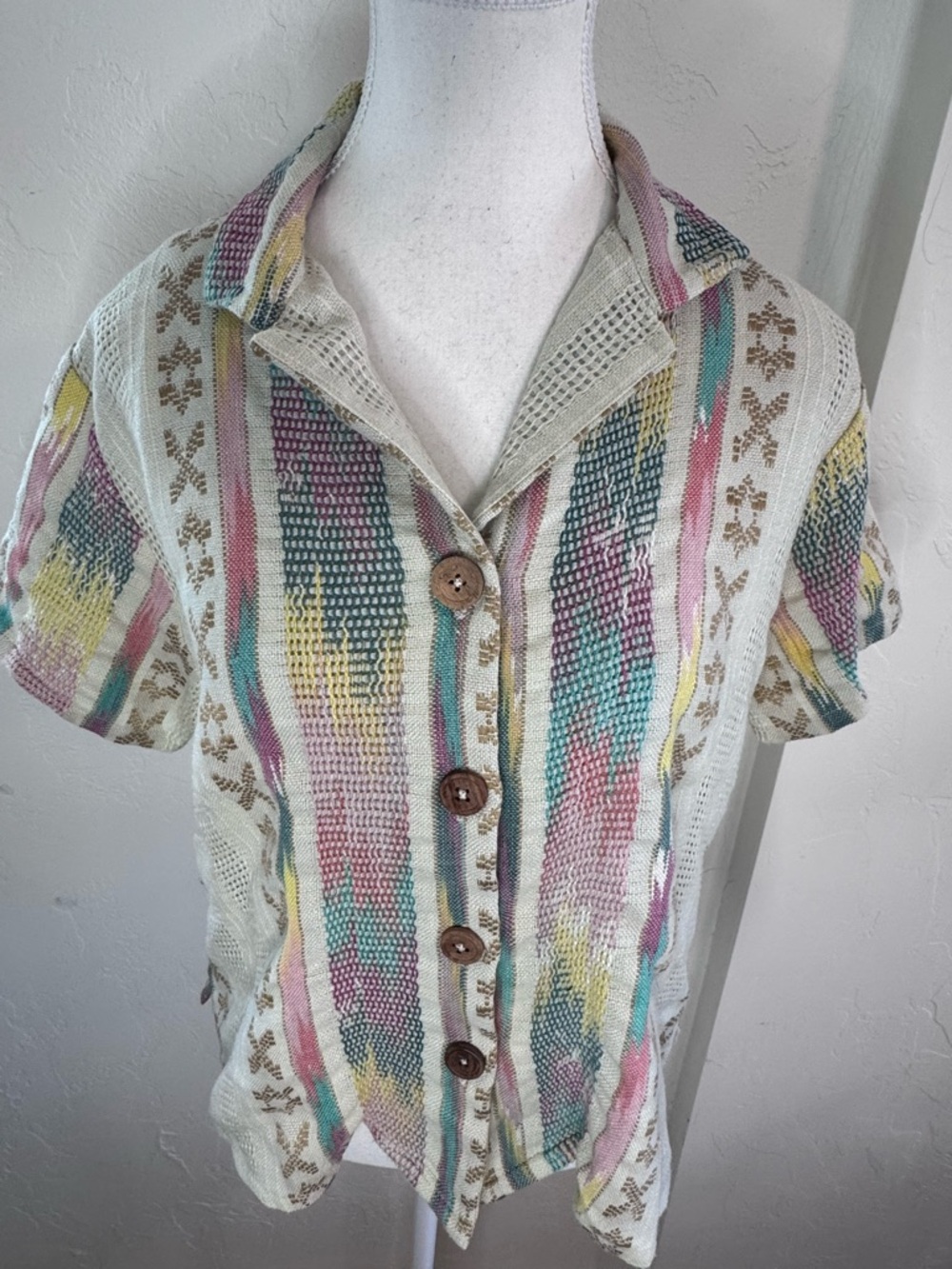 En Crème Islander Button Up Shirt Tropical Short Sleeve Camp Collar